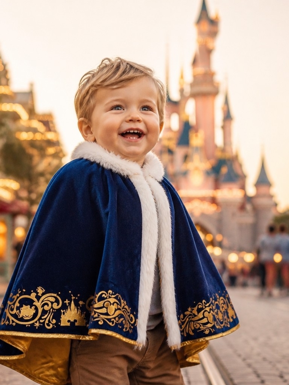 Disney Navy Blue and White Faux Fur Trimmed Gold-Accented Kids Cape